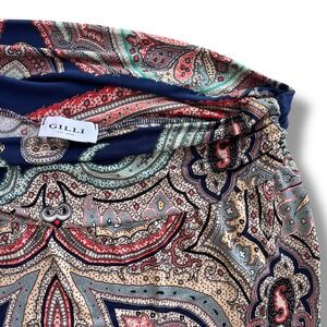 Gilli Womens Sz 2X Blue Orange Tan Paisley Boho Print Fold Over Waist Maxi Skirt